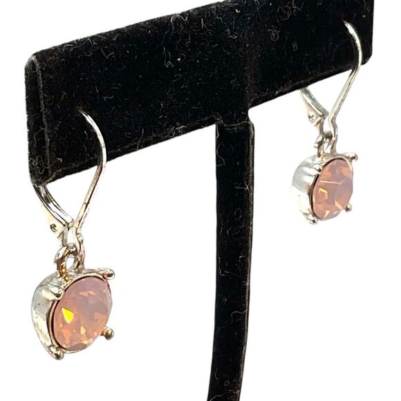 Swarovski pierced earrings silver tone pink dangle drop everyday cushion cut - Picture 10 of 10
